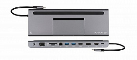 Переходник Kramer KDOCK-4 USB 3.1 тип C (вилка) на HDMI, VGA, DisplayPort, Ethernet (розетка), на аудиорозетку, разъемы для карт SD и MicroSD, 2хUSB 3.0, USB 2.0 и USB 3.1 Type-C (розетка) для зарядки мобильных устройств